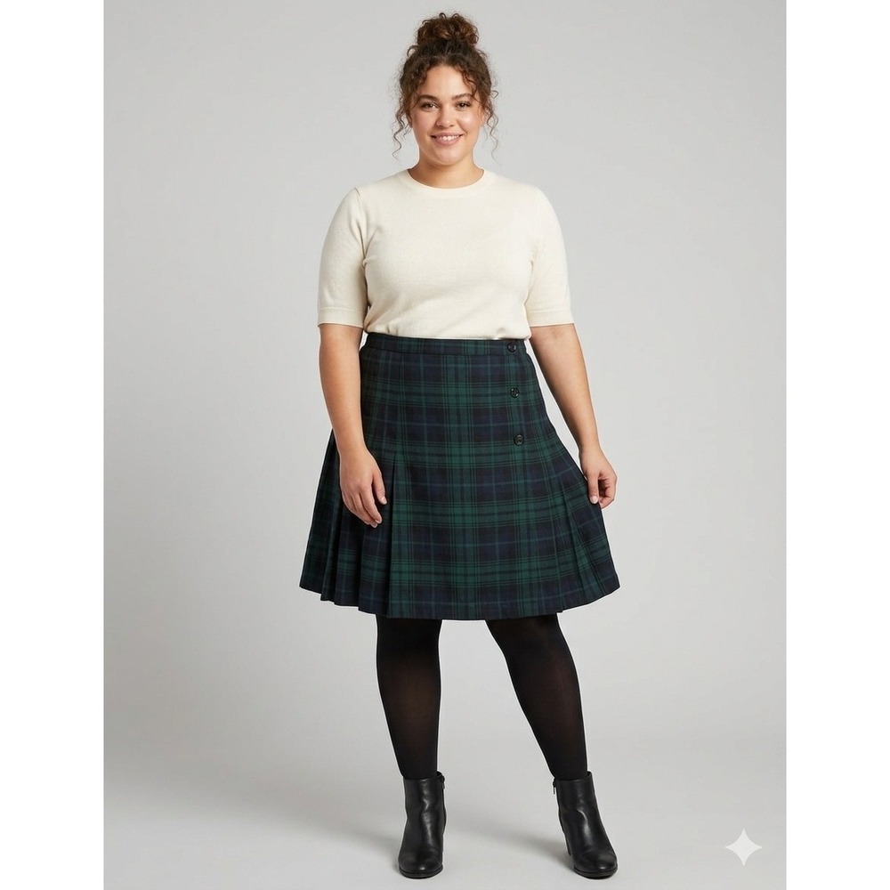 Carolina Colours Plus Pleated Plaid Skirt Womens SZ 26 Green Blue NWT